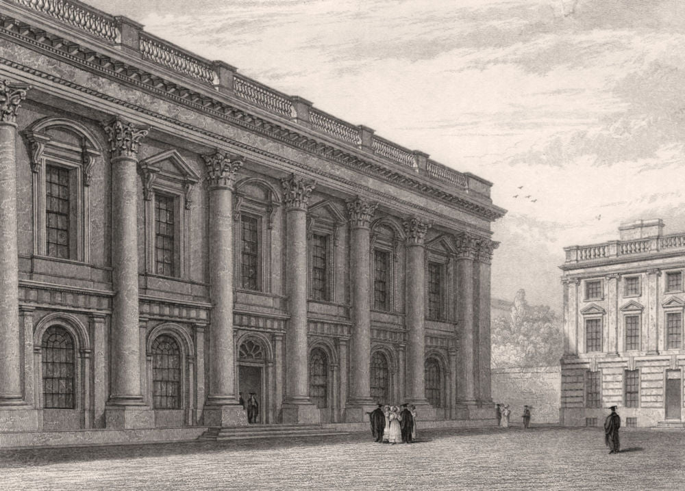 The Library, Christ Church College, Oxford, by John Le Keux 1837 old print
